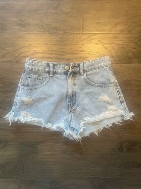 Distressed High-Rise Women's Denim Shorts - Light Blue Size Small